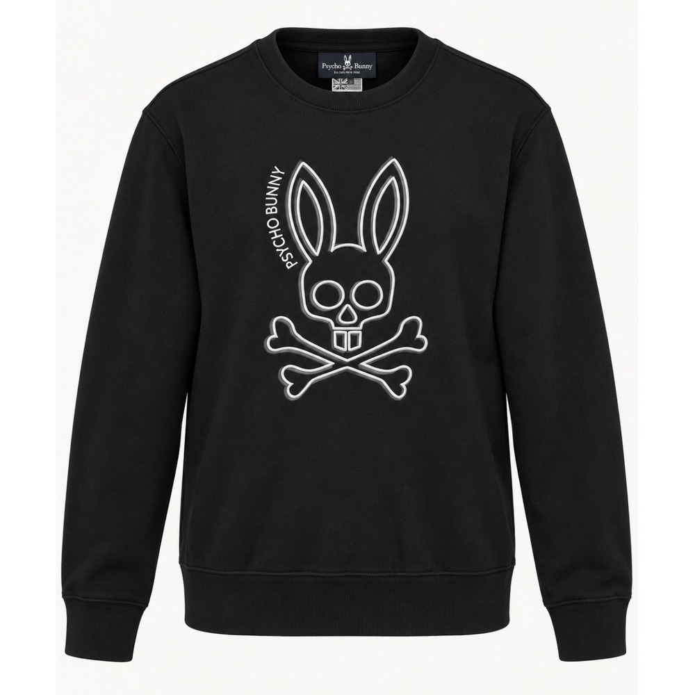 Psycho Bunny Men's Black Gresham Sweatshirt XL Embroidered Preppy Gothic School